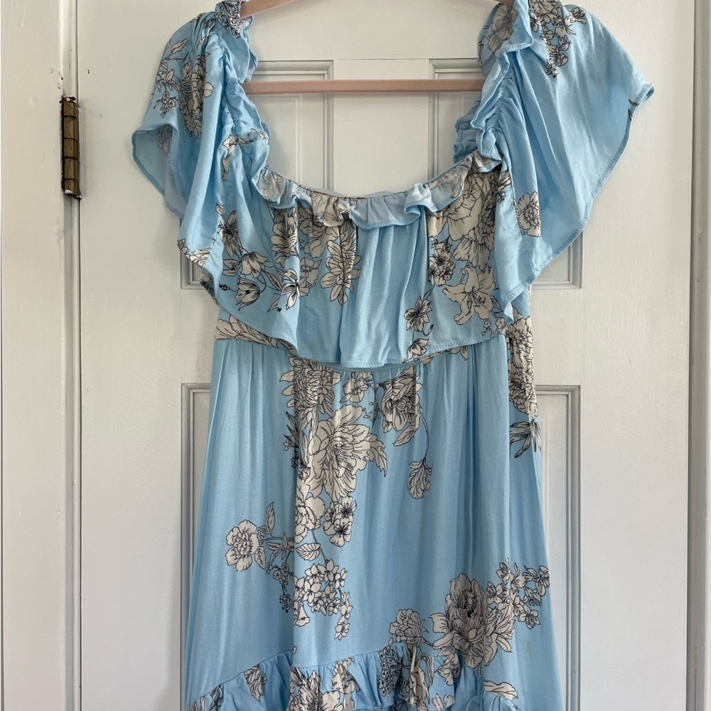 Off The Shoulder Blue High-Low Dress